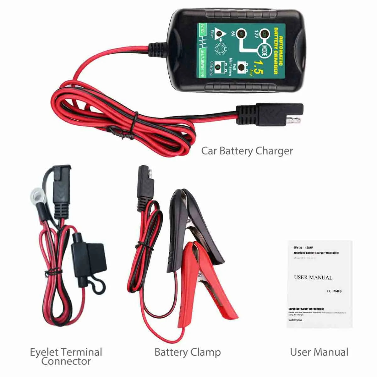 3 Packs Battery Charger Maintainer Trickle 6V 12V 1.5A Car Automatic Motorcycle