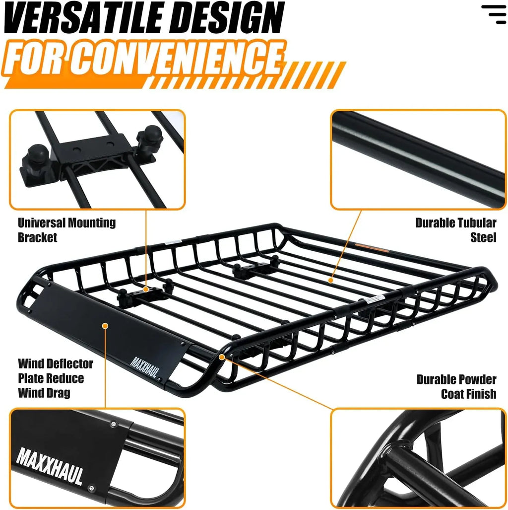 MaxxHaul 70115 46 x 36 x 4-1/2 Roof Rack Rooftop Cargo Carrier Steel Basket, Car Top Luggage Holder for SUV and Pick Up Trucks - 150 lb. Capacity, Black