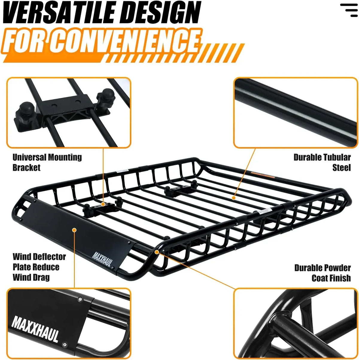 MaxxHaul 70115 46 x 36 x 4-1/2 Roof Rack Rooftop Cargo Carrier Steel Basket, Car Top Luggage Holder for SUV and Pick Up Trucks - 150 lb. Capacity, Black