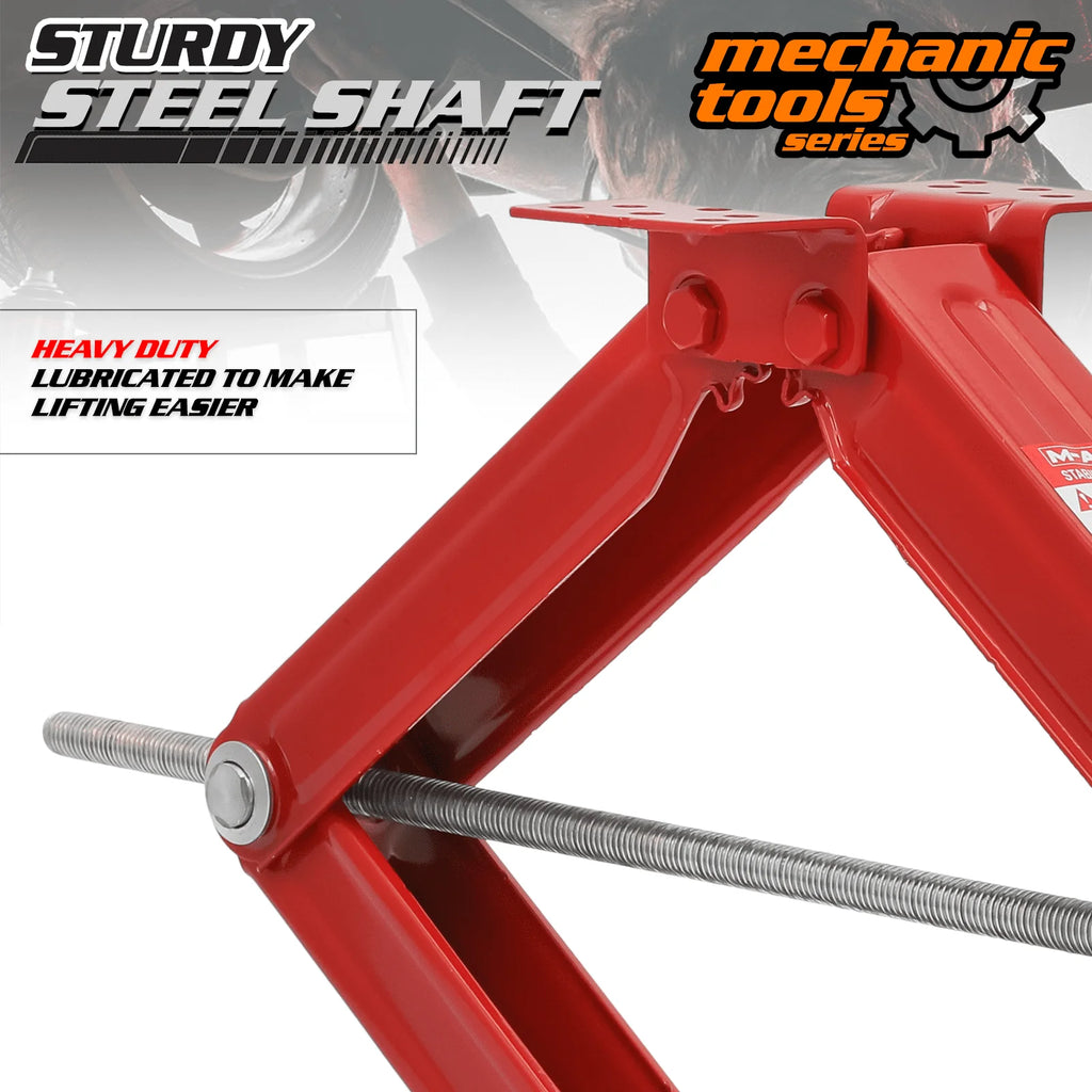 M-AUTO Set of 2 Scissor Jack, 2.5 Ton 5000lbs Heavy Duty Car Jack Tire Repair Tools Kit, RV Trailer Stabilizer Leveling Scissor Jacks with Handle, Red
