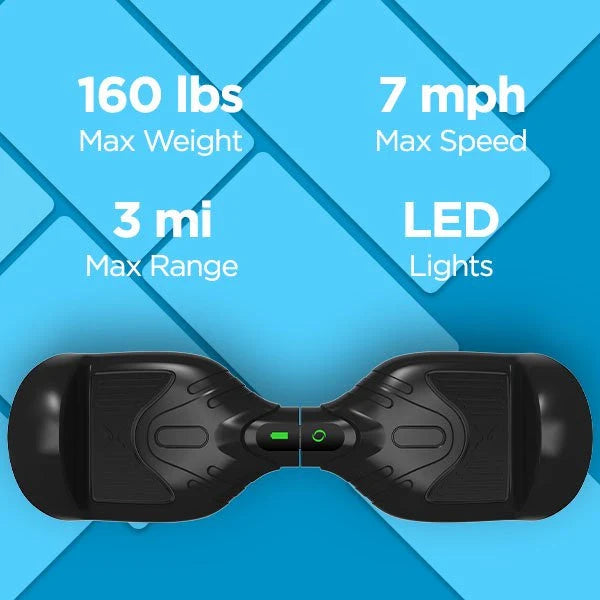 Hover-1 Blast Hoverboard， Black， 160 Lbs.， Max Weight， 7 Mph Max Speed， LED Lights