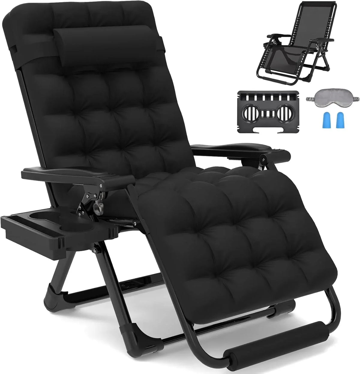 Slendor Oversized Padded Zero Gravity Chair XXL, 33inch Zero Gravity Recliner, Folding Reclining Lounge Chair,Indoor Outdoor Patio Chairs with Pillow, Cushion, Footrest,Cup Tray, Support 500lbs, Grey