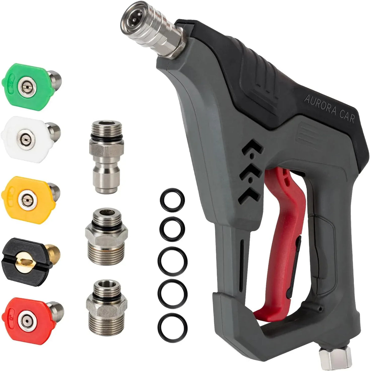 17 Inch Pressure Washer Extension Wand, Stainless Steel Lance 1/4 Inch Quick Connect and 5000 PSI Commercial Pressure Washer Short Gun with 5 Spray Nozzle Tips, 3/8 Quick Connect Plug and M22-14/15mm