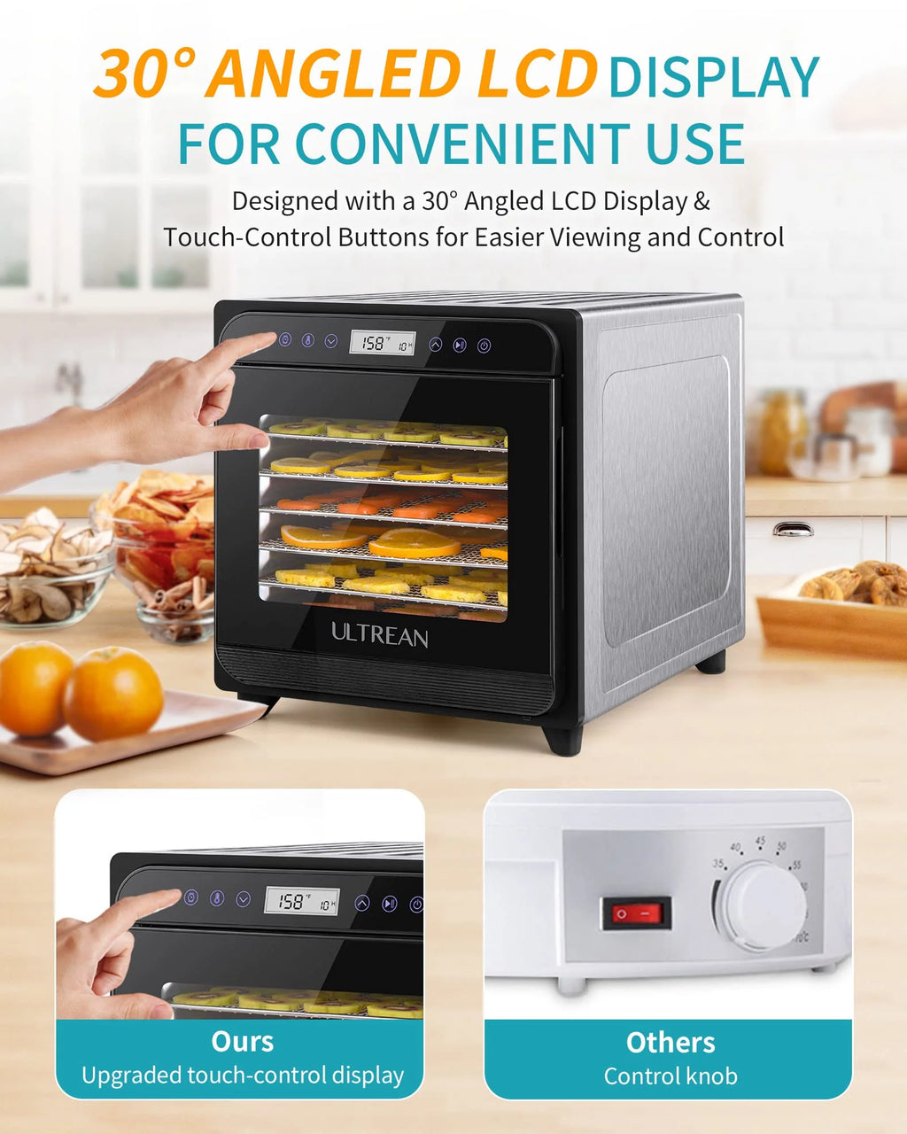 Ultrean Food Dehydrator, 8 Stainless Steel Trays Large Dehydrator, 600w Food Dryer Machine for Jerky, Fruit, Veggies, Meat, Yogurt, Adjustable Digital Timer and Temperature Control (Rscipe Book Included)