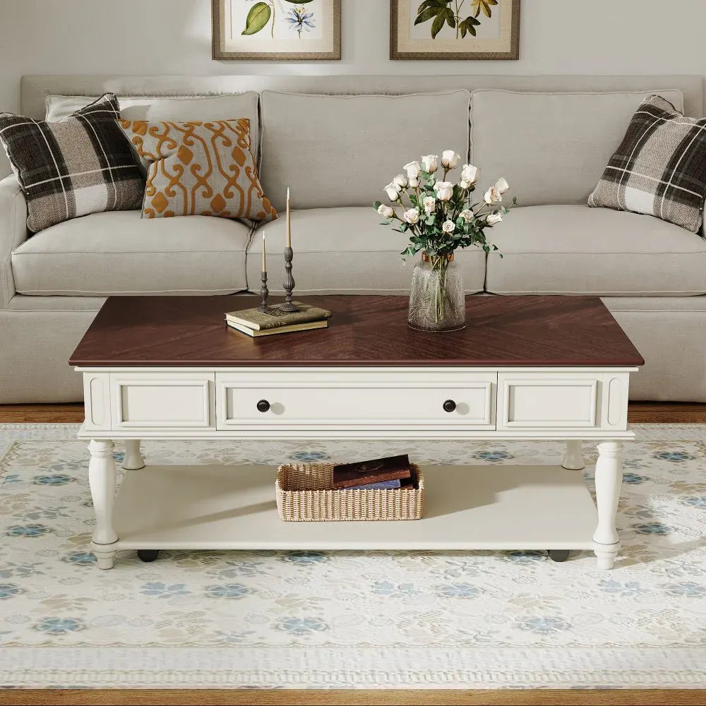 New Farmhouse Lift Top Coffee Table with Storage, Wood Square Center Table