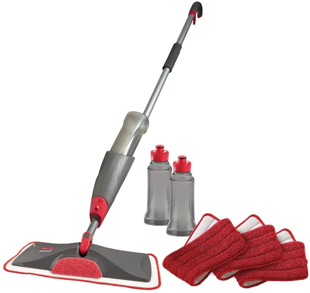 Rubbermaid Reveal Spray Microfiber Floor Cleaning Kit for Laminate and Hardwood Floors， Spray Mop with Reusable Washable Pads， Commercial